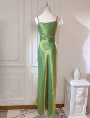Elegant Spaghetti Strap Bodycon Dress V Neck Glitter Silk Prom Dress ED01756