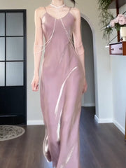 Elegant Spaghetti Strap Bodycon Dress V Neck Glitter Silk Prom Dress ED01756
