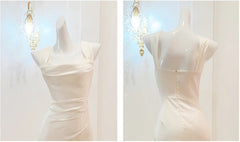 Elegant White Mermaid Square Neck Satin Prom Dress Birthday Dress ED01759