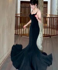 Elegant Spaghetti Strap Black Mermaid Backless Prom Dress ED01770