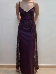 Retro Grape Bodycon Dress Spaghetti Straps Lace Lace Prom Dress ED01781