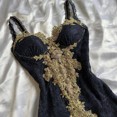 Black Elegant Sweetheart Neck Lace Chiffon Spaghetti Strap Sequin Prom Dress ED01796