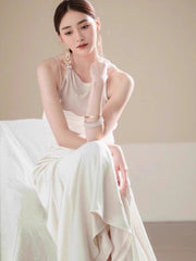 Off-white satin halter neck dress birthday engagement dress ED01802