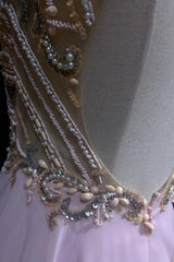 Gorgeous Pink A-Line Tulle High Neck Chiffon Long Beaded Backless Prom Dress Retro Wedding Birthday Dress ED01829