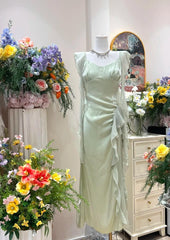 Gentle Pink Ruffled Bodycon Dress Chiffon V-Neck Ball Dress Birthday Dress ED01859