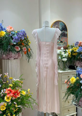 Gentle Pink Ruffled Bodycon Dress Chiffon V-Neck Ball Dress Birthday Dress ED01859
