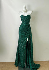 Elegant Dark Green Sweetheart Neck Mermaid Long Prom Dress Sequin Strapless Formal Evening Dress ED01860