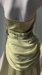 Retro Light Green V-neck Chiffon Beaded Sequins Floor-length Prom Dress Beautiful Birthday Evening Dress ED01861