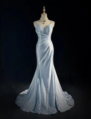 Beautiful Spaghetti Strap Mermaid Glitter Satin Long Prom Backless Applique Evening Gown Simple Wedding Dress ED01863