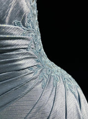 Beautiful Spaghetti Strap Mermaid Glitter Satin Long Prom Backless Applique Evening Gown Simple Wedding Dress ED01863