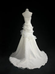 Stunning White Strapless Mermaid Organza Long Prom Dress Simple Wedding Dress ED01872