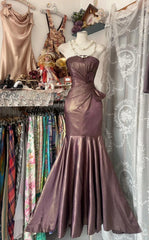 Unique Mermaid Strapless Glitter Satin Ball Dress Beautiful Birthday Evening Dress ED01877