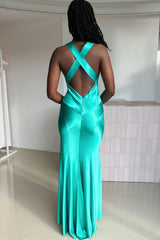 Simple Sheath V Neck Yellow Long Backless Prom Dress  Sleeveless Party Dress ED01880