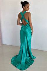 Simple Sheath V Neck Yellow Long Backless Prom Dress  Sleeveless Party Dress ED01880