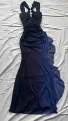 Elegant Gradient Navy Blue Sheath Spaghetti Straps Sparkling Chiffon Ball Dress Pretty Party Dress ED01883