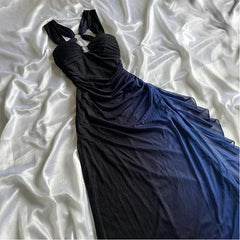 Elegant Gradient Navy Blue Sheath Spaghetti Straps Sparkling Chiffon Ball Dress Pretty Party Dress ED01883