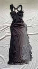 Elegant Gradient Navy Blue Sheath Spaghetti Straps Sparkling Chiffon Ball Dress Pretty Party Dress ED01883
