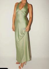 Sexy V-neck Sheath Halter Satin Backless Long Prom Dress Pretty Evening Dress ED01884