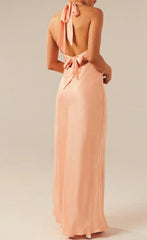 Sexy V-neck Sheath Halter Satin Backless Long Prom Dress Pretty Evening Dress ED01884