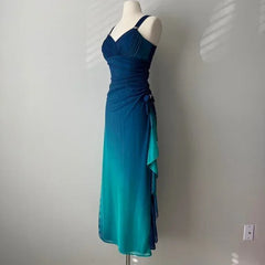 Beautiful Gradient Blue Glitter Chiffon Sweetheart Neck Prom Dress Birthday Dress ED01885