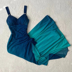 Beautiful Gradient Blue Glitter Chiffon Sweetheart Neck Prom Dress Birthday Dress ED01885