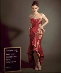 Dark Green Elegant Spaghetti Strap Mermaid Satin Prom Dress Gorgeous Evening Dress ED01896