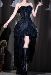 Black Personality Lace A-Line Strapless Prom Dress Birthday DressED01902