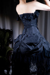 Black Personality Lace A-Line Strapless Prom Dress Birthday DressED01902