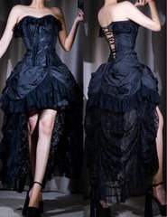 Black Personality Lace A-Line Strapless Prom Dress Birthday DressED01902