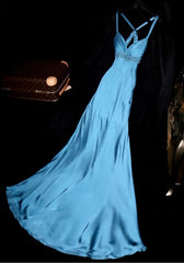 Elegant Blue Sweetheart Neck Bodycon Dress Satin Backless Prom Dress Formal Evening Dress ED01903