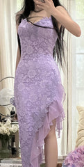 Vintage Purple Sheath Spaghetti Strap Chiffon Applique Prom Dress Gorgeous Party Dress ED01909