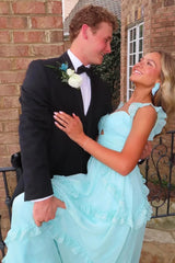 🩵Enchanted Blue Sweetheart A-Line Prom Dress & Wedding Dress💍- Elegant Chiffon Ruffled Birthday Party Dress ED01912