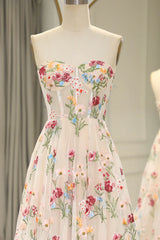 Sweet 16 💐 Strapless A-line Floral Prom Dress &Wedding Dress- 💫 Gorgeous Embroidery Applique & Tulle Evening for Birthday, Graduation ED01914