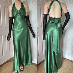 **🍃Vintage Forest Green Backless Ball Gown - Glam Sparkling Beads & Satin for Prom,🍻 Galas& Parties** ED01915