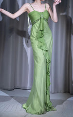 🌟 Vintage-Inspired Green Evening Mermaid Gown – Gentle Flowy Chiffon Ruffled & Beading Prom Dress for Birthday, Party** ED01916