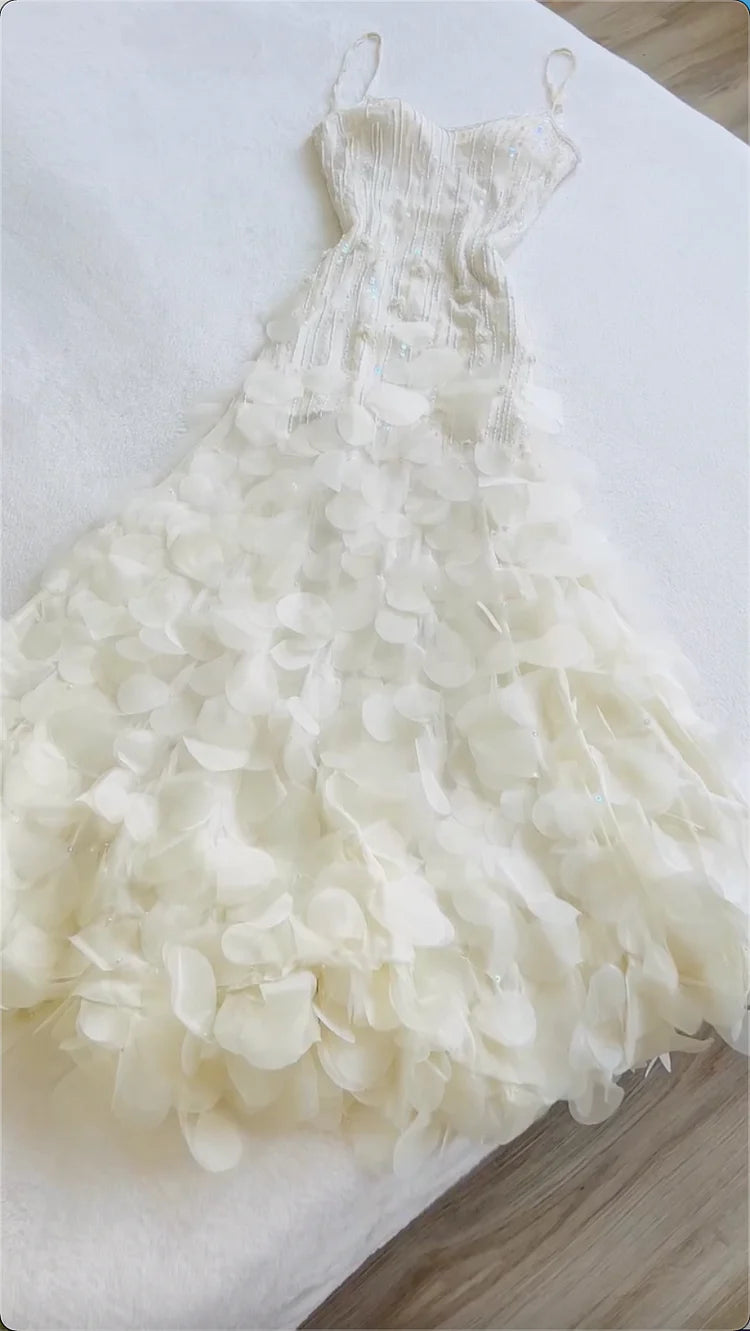 🤍 Retro Glam Mermaid Gown – Sparkling 💍Beaded,Sequins White Chiffon Prom Dress for Formal Events & Weddings**ED01917