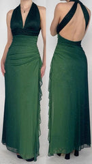 Elegant Green V-neck Sheath Glitter Chiffon Ball Dress Retro Backless Party Dress  ED01921