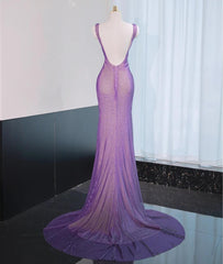 Noble Purple Mermaid Gown - Glitter Rhinestone Tulle Prom Dress for Special Ocassions  ED01926