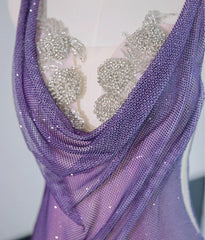 Noble Purple Mermaid Gown - Glitter Rhinestone Tulle Prom Dress for Special Ocassions  ED01926