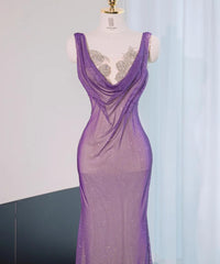 Noble Purple Mermaid Gown - Glitter Rhinestone Tulle Prom Dress for Special Ocassions  ED01926