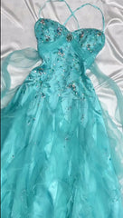 👑 1950s Inspired Baby Princess Blue Prom Dress - Shimmering Sequins Tulle & Satin Ballgown for Formal Events ED01932