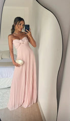 Strapless A Line Pink Long Prom Dress Pleated Formal Party GownED01935