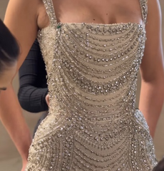 Sexy Sheath Square Champagne Silver Beads Grad Dress Inspo Short Mini Formal 8th Grade Homecoming Dresses High School Hoco Court Dress Graduation Dress Cocktail Dress 23rd Birthday Outfits DH1929