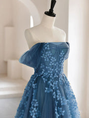 Olive Green A-Line  Off Shoulder Tulle Lace Long Prom Dress, Green Tulle Formal Dress ED0882