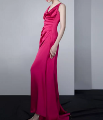 Rose red satin backless suspender dress ED0972
