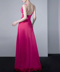 Rose red satin backless suspender dress ED0972
