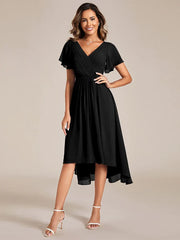 Aimishang Chic V Neck High-Low Wedding Guest Dress Elegant Bridesmaid Dresses