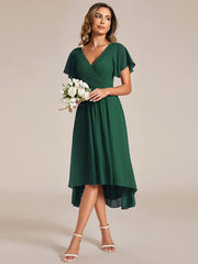 Aimishang Chic V Neck High-Low Wedding Guest Dress Elegant Bridesmaid Dresses