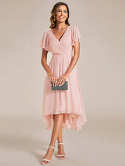 Aimishang Chic V Neck High-Low Wedding Guest Dress Elegant Bridesmaid Dresses