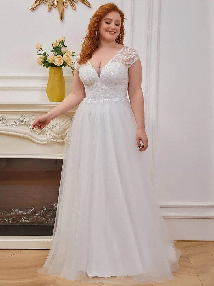Elegant Cap Sleeves Casual Applique Outdoor Wedding Dress